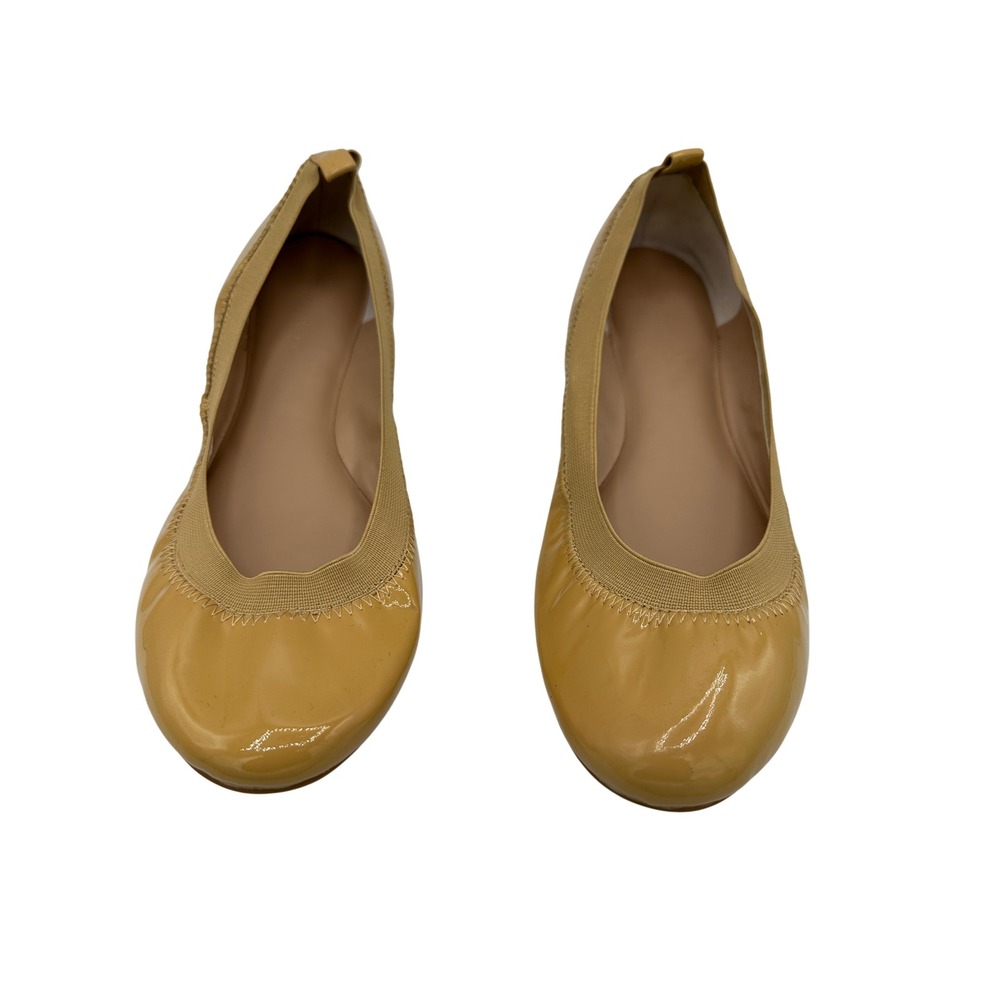Banana Republic Womens Ballet Flats Size 9.5 Tan Patent Leather Elastic Comfort